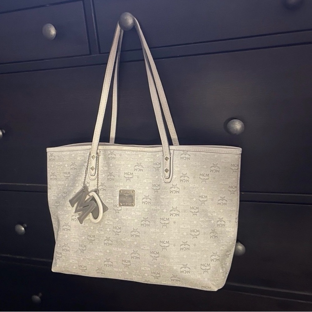 MCM Light Gray Monogram Tote